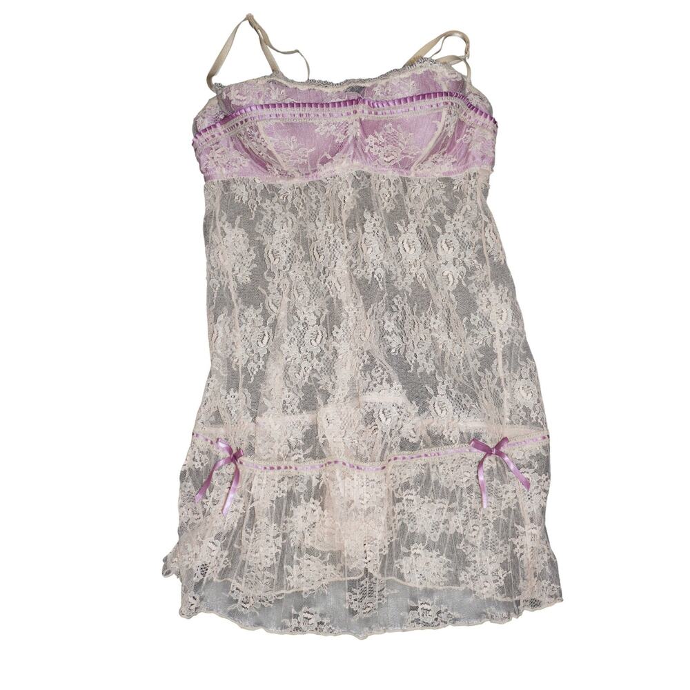 Delicates Lace Babydoll Chemise White Purple Coquette Fairycore Lingerie L - Picture 15 of 15